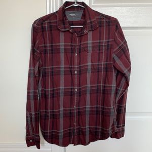 Calvin Klein Maroon Plaid Long Sleeve - THRIFTED